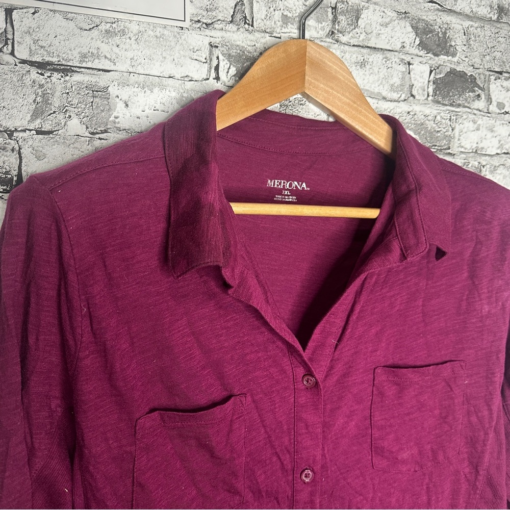 EUC Merona Women's Maroon Button-Down Shirt Size XXL - Picture 3 of 13